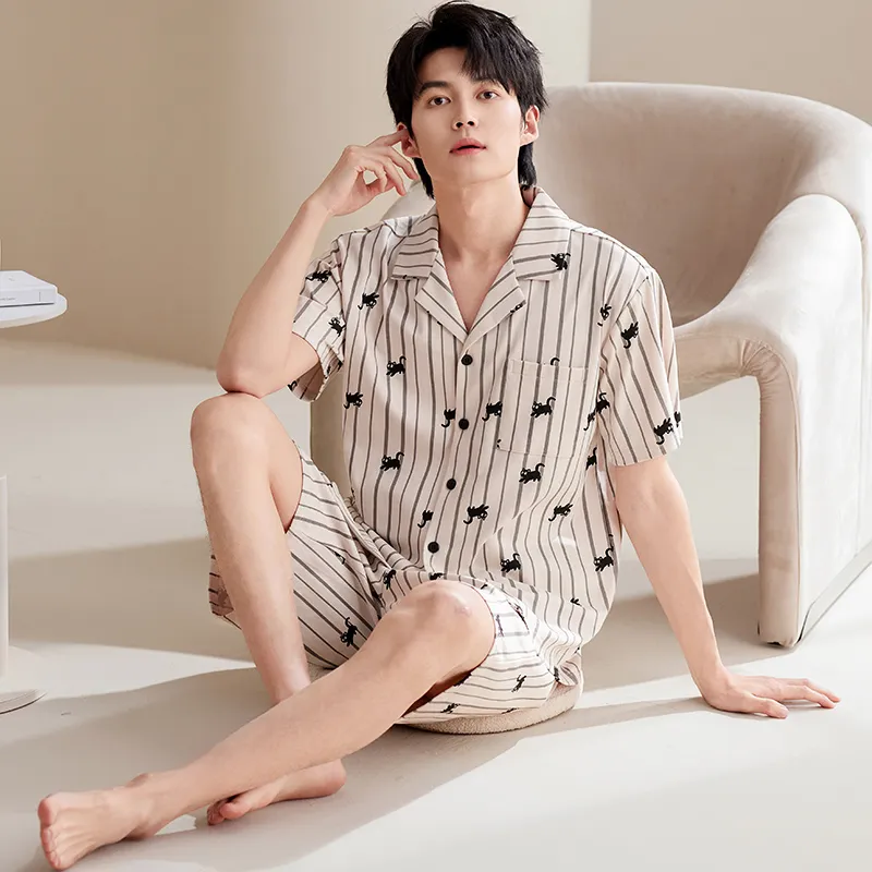 Pretty Lady Pajama Set Men's Ecru Stripes-5