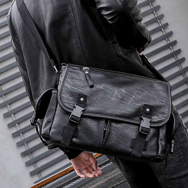 ALNI BITTON PU Messenger Bag, Shoulder Bag, Crossbody Bag Men's Black-1
