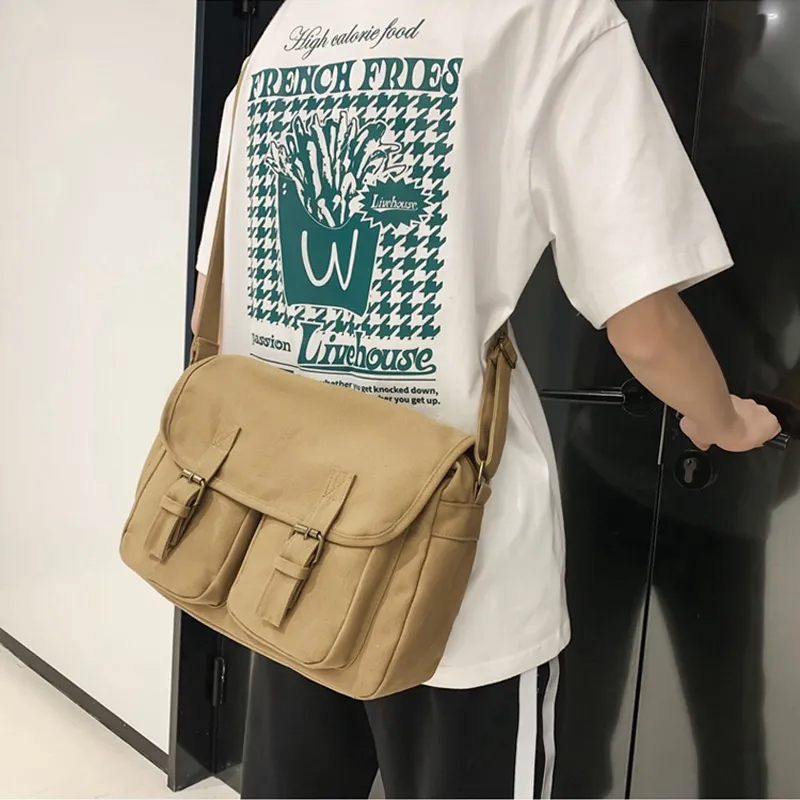 ALNI BITTON Canvas Messenger Commute Bag Canvas Shoulder Bag Crossbody Bag Regular Men's Black/Green/White/Brown-9