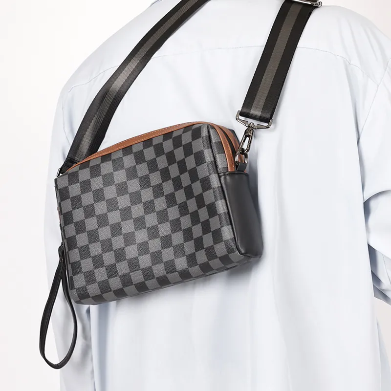 ALNI BITTON Synthetic Leather, Textile Shoulder Bag, Crossbody Bag Regular Men's Black Square-6