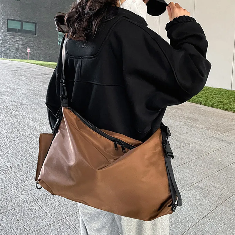 ALNI BITTON Nylon Shoulder Bag, Crossbody Bag Regular Men's Black/Dark Brown-9