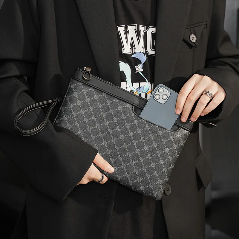 ALNI BITTON Artificial Leather Briefcase Clutch Wrist Bag Regular Men's Pattern Black-3