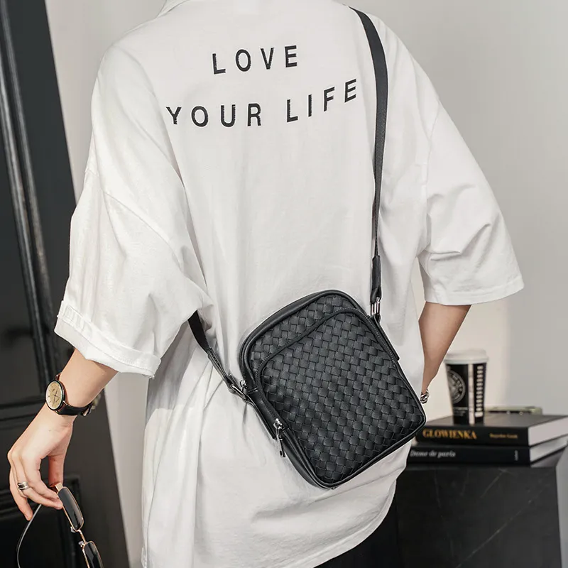 ALNI BITTON Synthetic Leather Small Square Bag Shoulder Bag Crossbody Bag Regular Men's Black/Black Woven-9