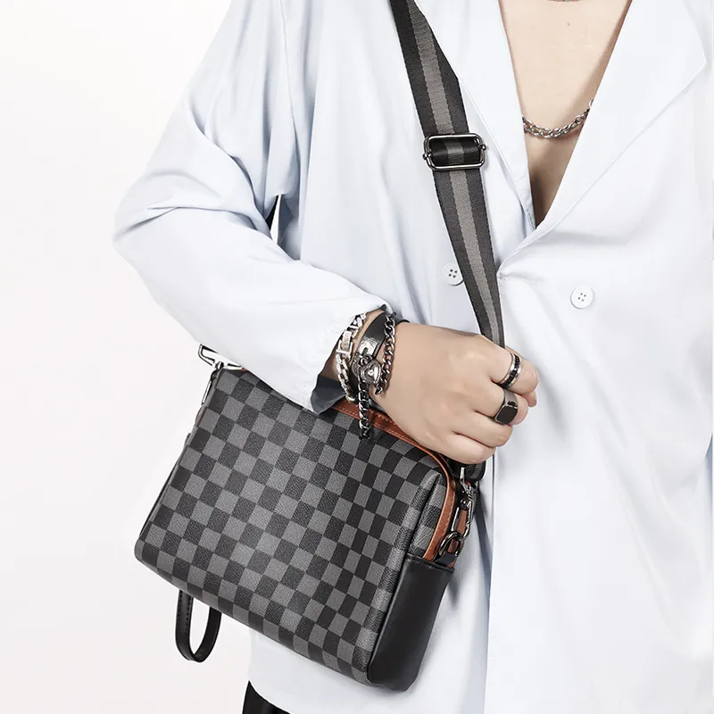 ALNI BITTON Synthetic Leather, Textile Shoulder Bag, Crossbody Bag Regular Men's Black Square-10