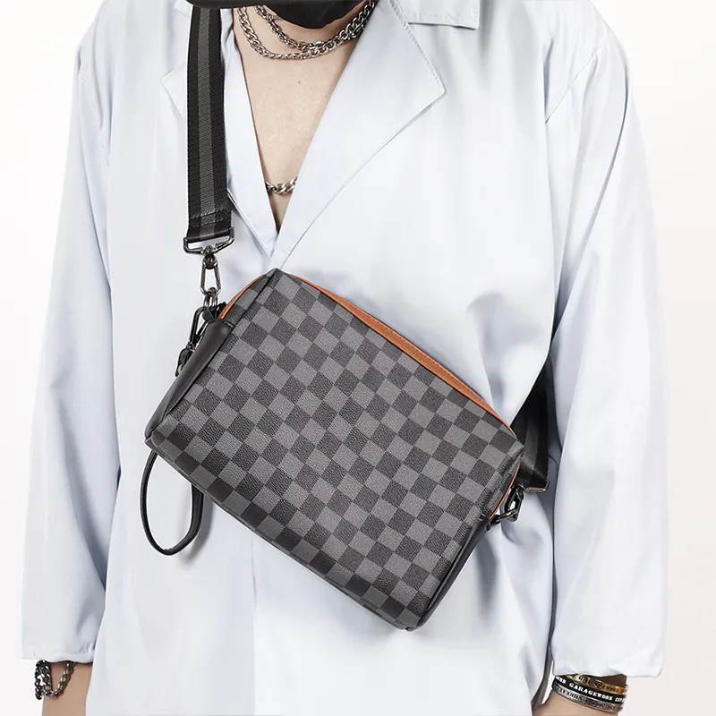 ALNI BITTON Synthetic Leather, Textile Shoulder Bag, Crossbody Bag Regular Men's Black Square-5