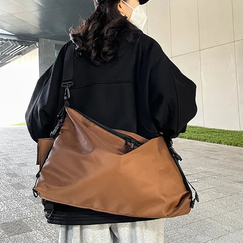 ALNI BITTON Nylon Shoulder Bag, Crossbody Bag Regular Men's Black/Dark Brown-7