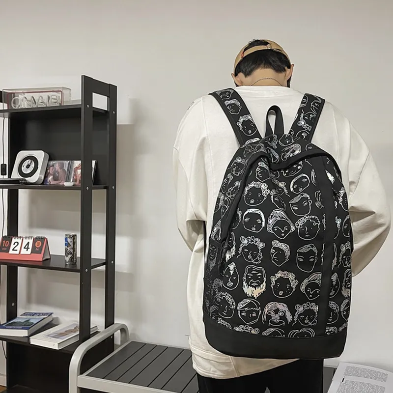 ALNI BITTON Nylon Travel Bags Backpack Regular Unisex Black/White-2