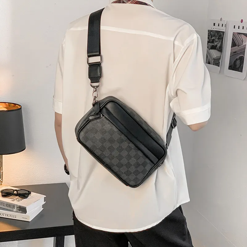 ALNI BITTON PU Bonded Synthetic Leather Crossbody Bag Regular Men's Black Checkerboard/Black/Gray/Green-6