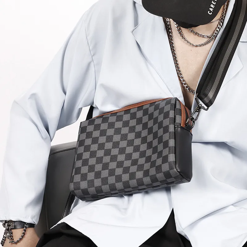 ALNI BITTON Synthetic Leather, Textile Shoulder Bag, Crossbody Bag Regular Men's Black Square-9