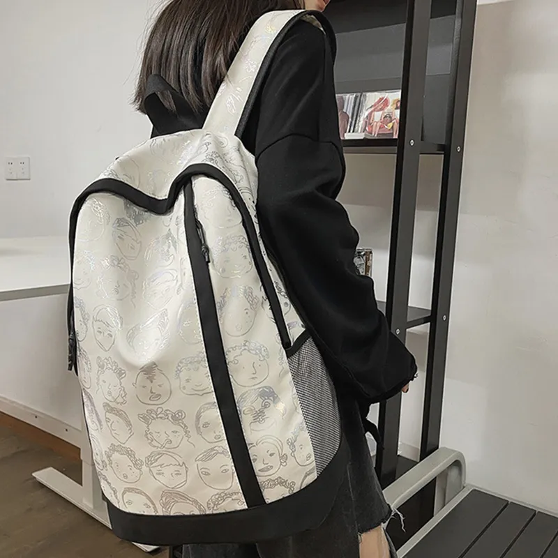 ALNI BITTON Nylon Travel Bags Backpack Regular Unisex Black/White-5