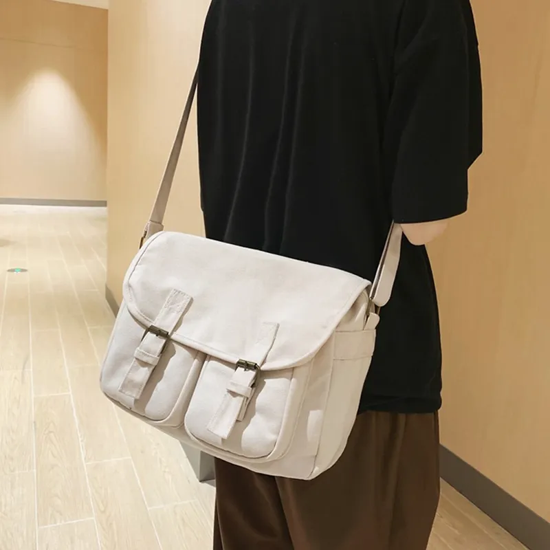 ALNI BITTON Canvas Messenger Commute Bag Canvas Shoulder Bag Crossbody Bag Regular Men's Black/Green/White/Brown-20