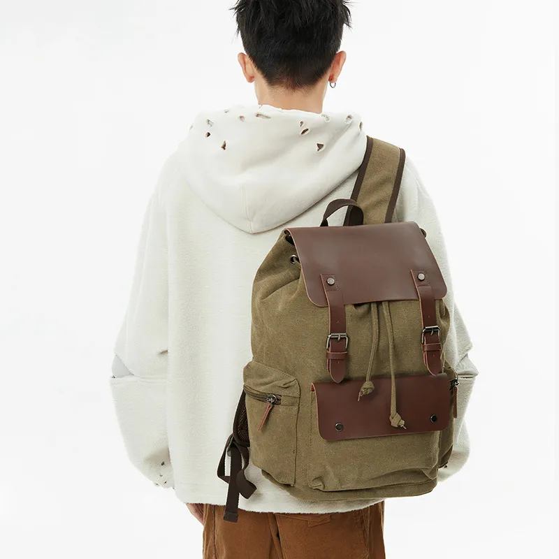 ALNI BITTON Fabric Bonded Microfiber Synthetic Leather Backpack Regular Men's Blue/Army Green/Khaki/Coffee/Black-2