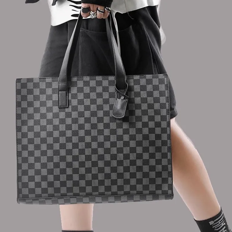 ALNI BITTON PU Handbag Shoulder Bag Crossbody Bag Regular Men's Black/Matte Gray/Textured Black/Plaid-34