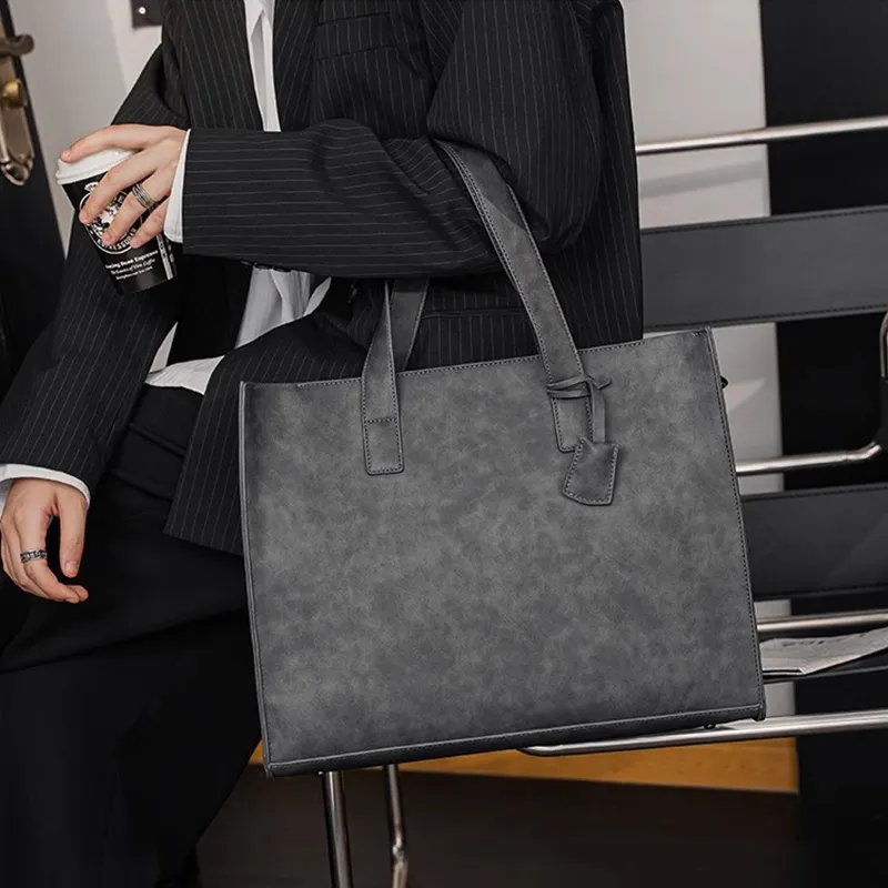 ALNI BITTON PU Handbag Shoulder Bag Crossbody Bag Regular Men's Black/Matte Gray/Textured Black/Plaid-14
