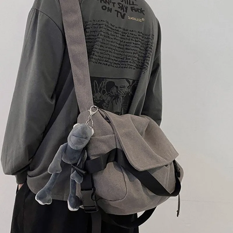 ALNI BITTON Canvas Messenger Bag Canvas Bag Crossbody Bag Regular Men's Black/Gray-4