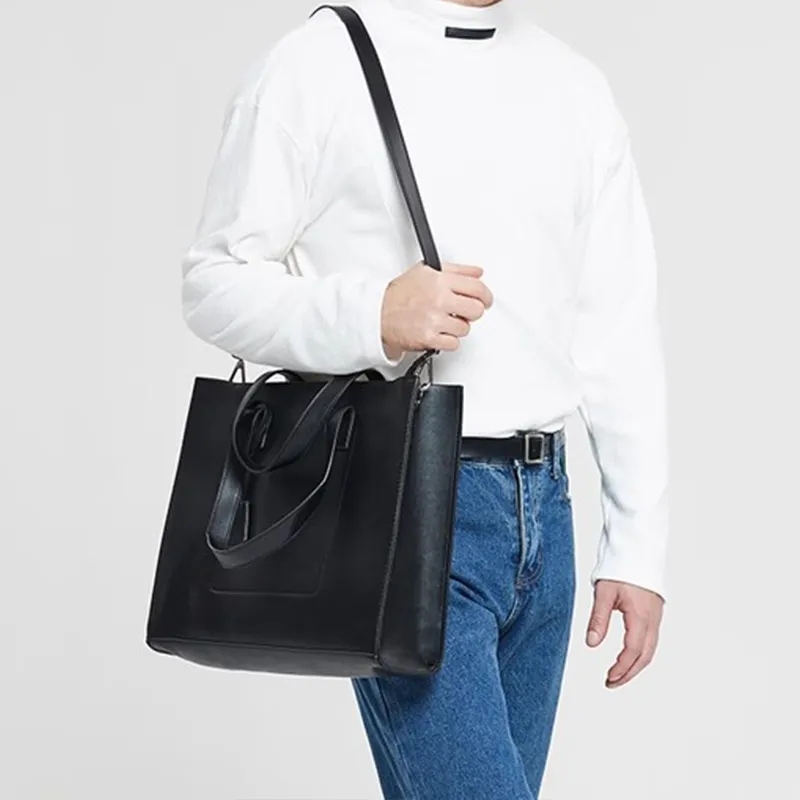 ALNI BITTON PU Handbag Shoulder Bag Crossbody Bag Regular Men's Black/Matte Gray/Textured Black/Plaid-2