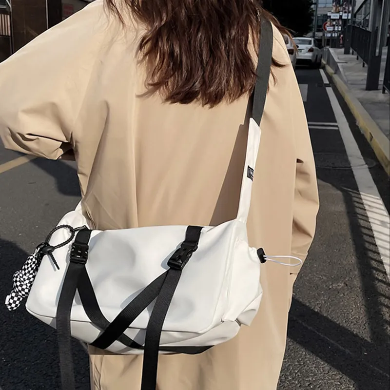 ALNI BITTON Nylon Shoulder Bag, Crossbody Bag Regular Unisex Black/White & Black/Blue-11