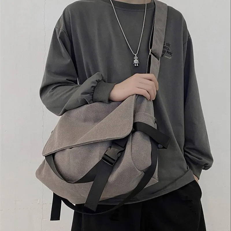 ALNI BITTON Canvas Messenger Bag Canvas Bag Crossbody Bag Regular Men's Black/Gray-3