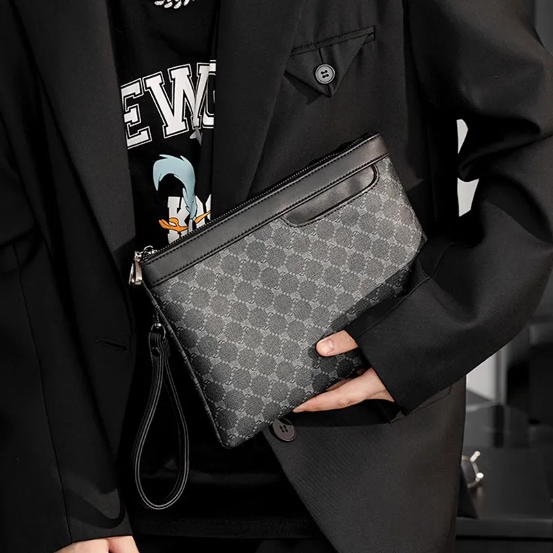 ALNI BITTON Artificial Leather Briefcase Clutch Wrist Bag Regular Men's Pattern Black-7