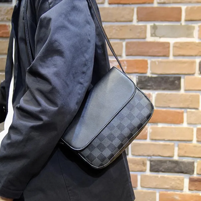 ALNI BITTON PU Crossbody Bag Regular Men's Black/Earth Yellow/Black Plaid/Gray/Pattern Black-4