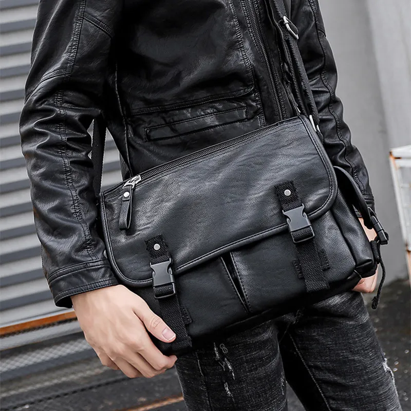 ALNI BITTON PU Messenger Bag, Shoulder Bag, Crossbody Bag Men's Black-5