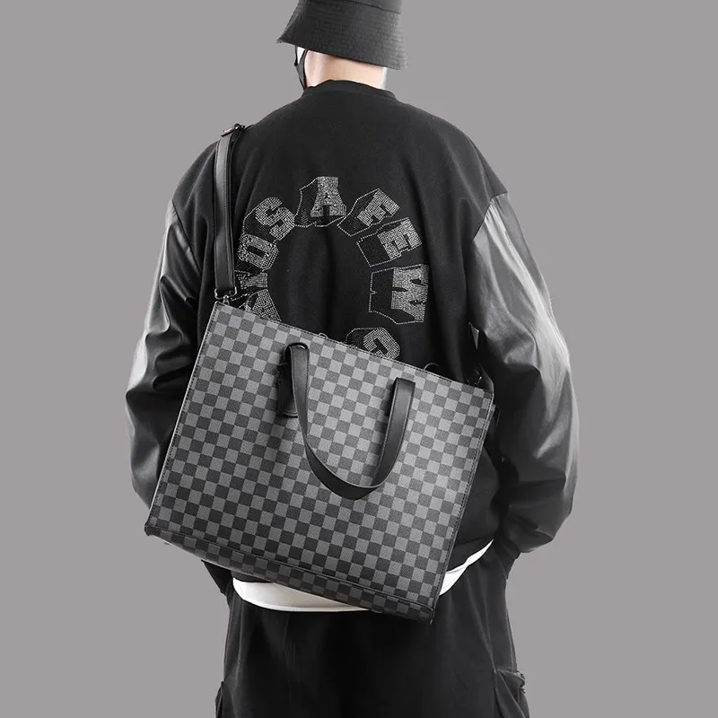 ALNI BITTON PU Handbag Shoulder Bag Crossbody Bag Regular Men's Black/Matte Gray/Textured Black/Plaid-32