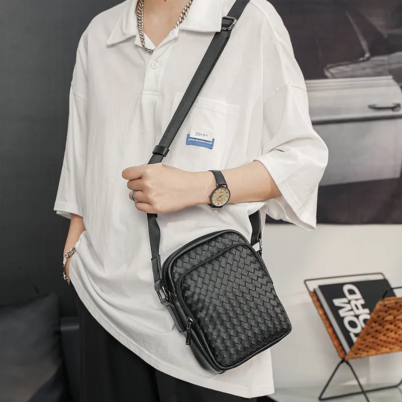 ALNI BITTON Synthetic Leather Small Square Bag Shoulder Bag Crossbody Bag Regular Men's Black/Black Woven-8