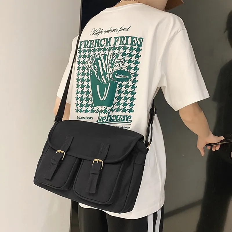 ALNI BITTON Canvas Messenger Commute Bag Canvas Shoulder Bag Crossbody Bag Regular Men's Black/Green/White/Brown-1
