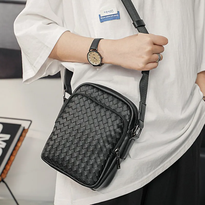 ALNI BITTON Synthetic Leather Small Square Bag Shoulder Bag Crossbody Bag Regular Men's Black/Black Woven-10
