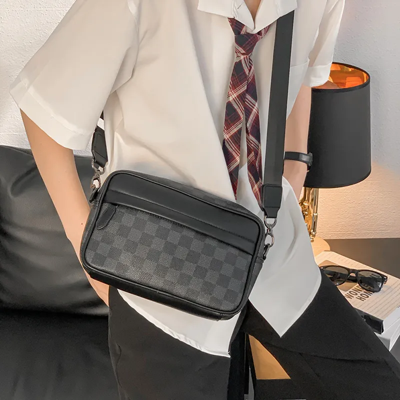 ALNI BITTON PU Bonded Synthetic Leather Crossbody Bag Regular Men's Black Checkerboard/Black/Gray/Green-7