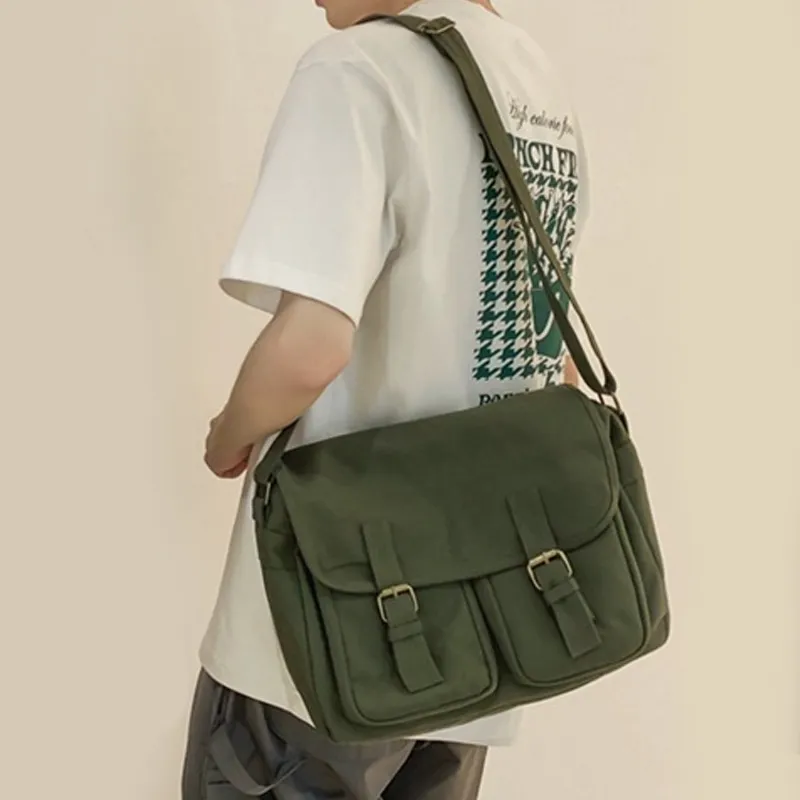 ALNI BITTON Canvas Messenger Commute Bag Canvas Shoulder Bag Crossbody Bag Regular Men's Black/Green/White/Brown-13