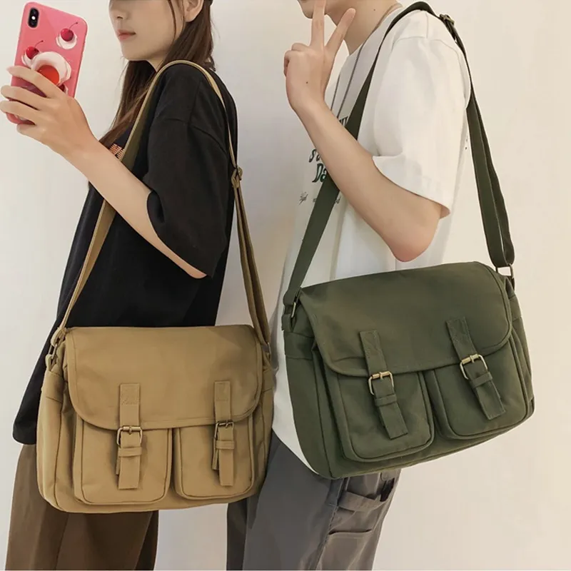 ALNI BITTON Canvas Messenger Commute Bag Canvas Shoulder Bag Crossbody Bag Regular Men's Black/Green/White/Brown-10