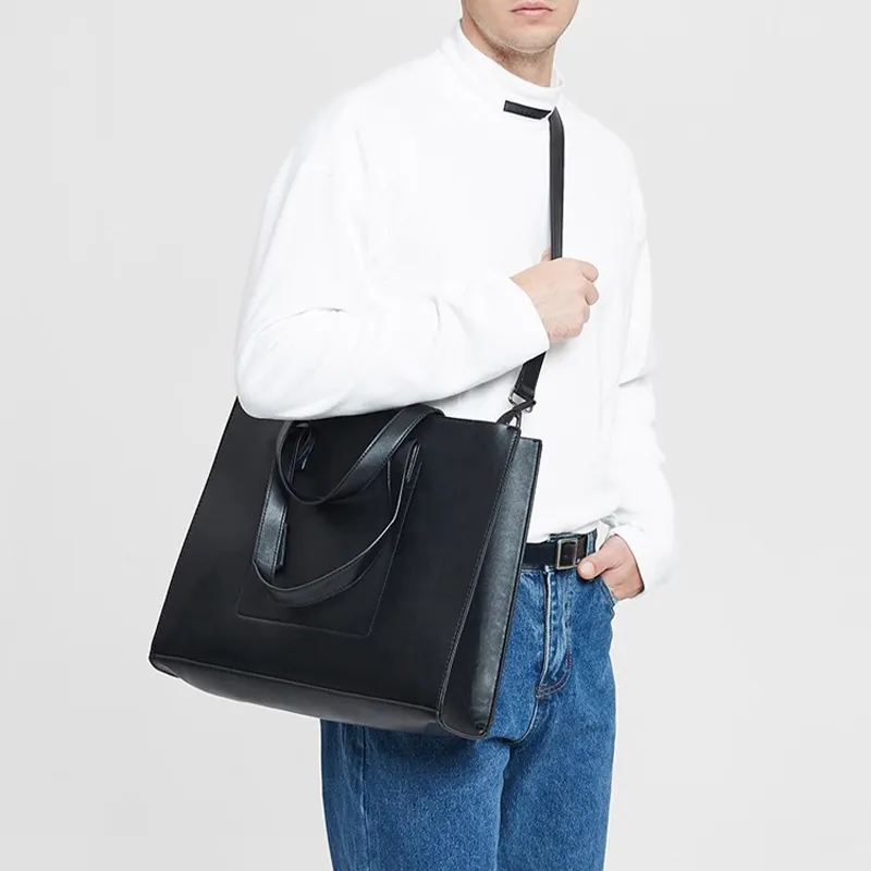 ALNI BITTON PU Handbag Shoulder Bag Crossbody Bag Regular Men's Black/Matte Gray/Textured Black/Plaid-3
