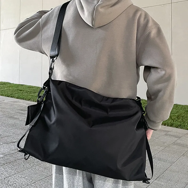 ALNI BITTON Nylon Shoulder Bag, Crossbody Bag Regular Men's Black/Dark Brown-2