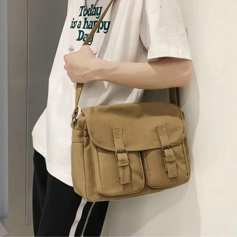 ALNI BITTON Canvas Messenger Commute Bag Canvas Shoulder Bag Crossbody Bag Regular Men's Black/Green/White/Brown-7