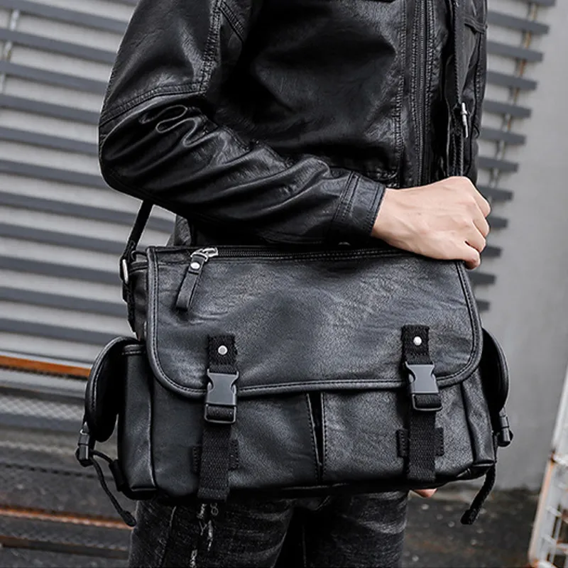 ALNI BITTON PU Messenger Bag, Shoulder Bag, Crossbody Bag Men's Black-2
