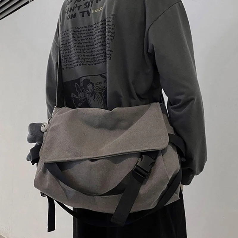 ALNI BITTON Canvas Messenger Bag Canvas Bag Crossbody Bag Regular Men's Black/Gray-5