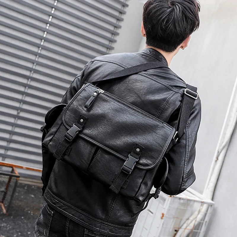 ALNI BITTON PU Messenger Bag, Shoulder Bag, Crossbody Bag Men's Black-4