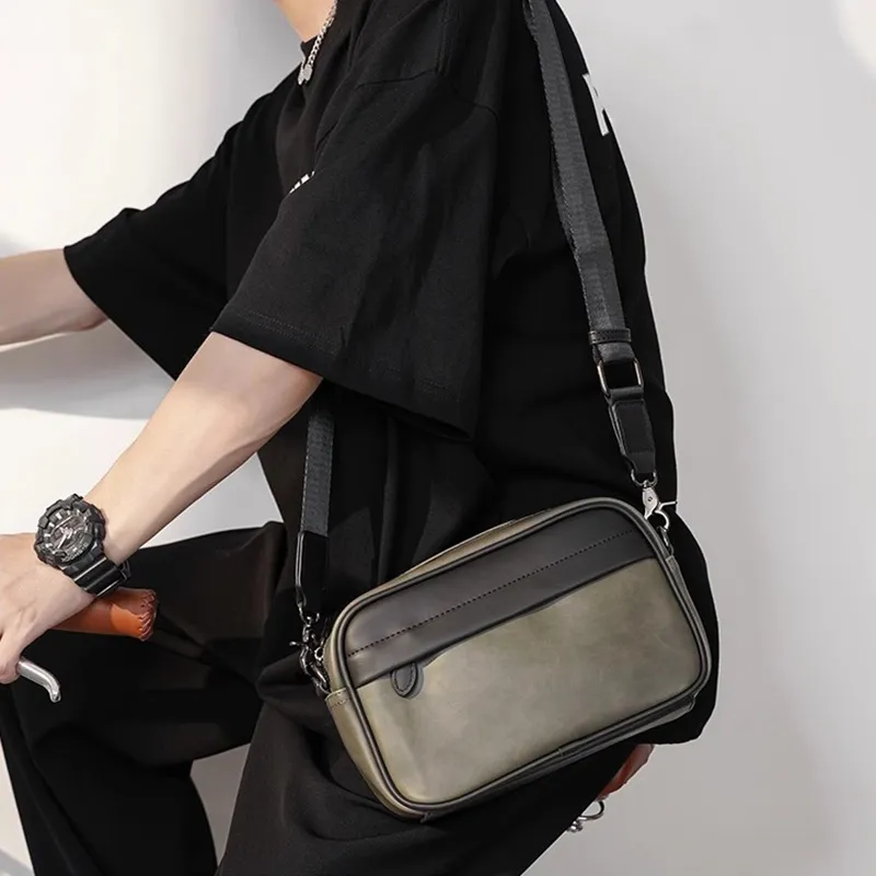 ALNI BITTON PU Bonded Synthetic Leather Crossbody Bag Regular Men's Black Checkerboard/Black/Gray/Green-15