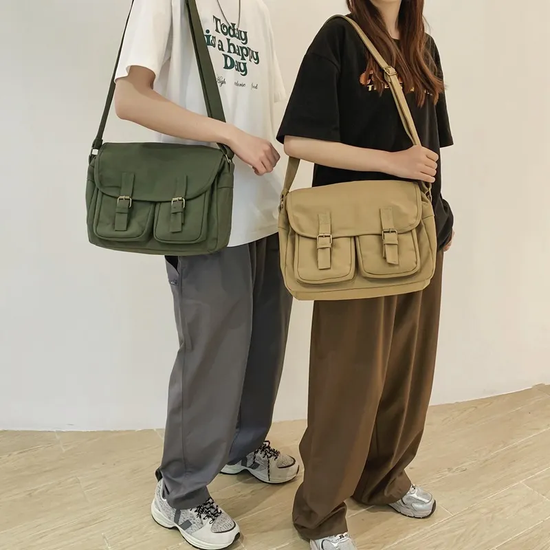 ALNI BITTON Canvas Messenger Commute Bag Canvas Shoulder Bag Crossbody Bag Regular Men's Black/Green/White/Brown-14
