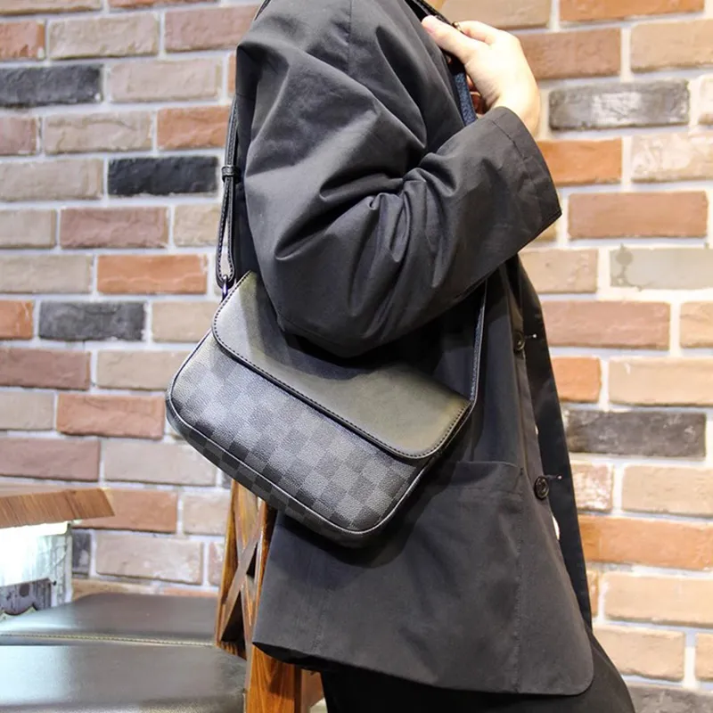 ALNI BITTON PU Crossbody Bag Regular Men's Black/Earth Yellow/Black Plaid/Gray/Pattern Black-3