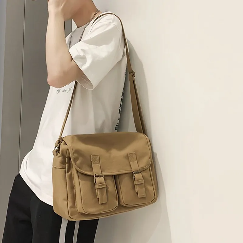 ALNI BITTON Canvas Messenger Commute Bag Canvas Shoulder Bag Crossbody Bag Regular Men's Black/Green/White/Brown-8