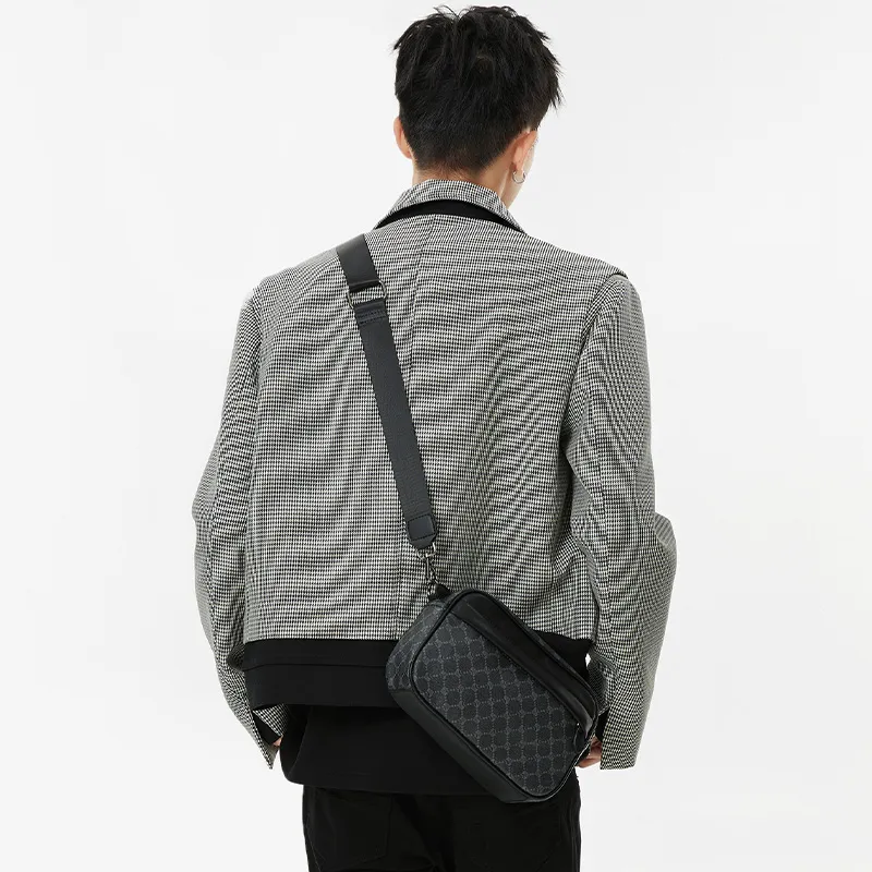 ALNI BITTON PU Bonded Synthetic Leather Crossbody Bag Regular Men's Black Checkerboard/Black/Gray/Green-1