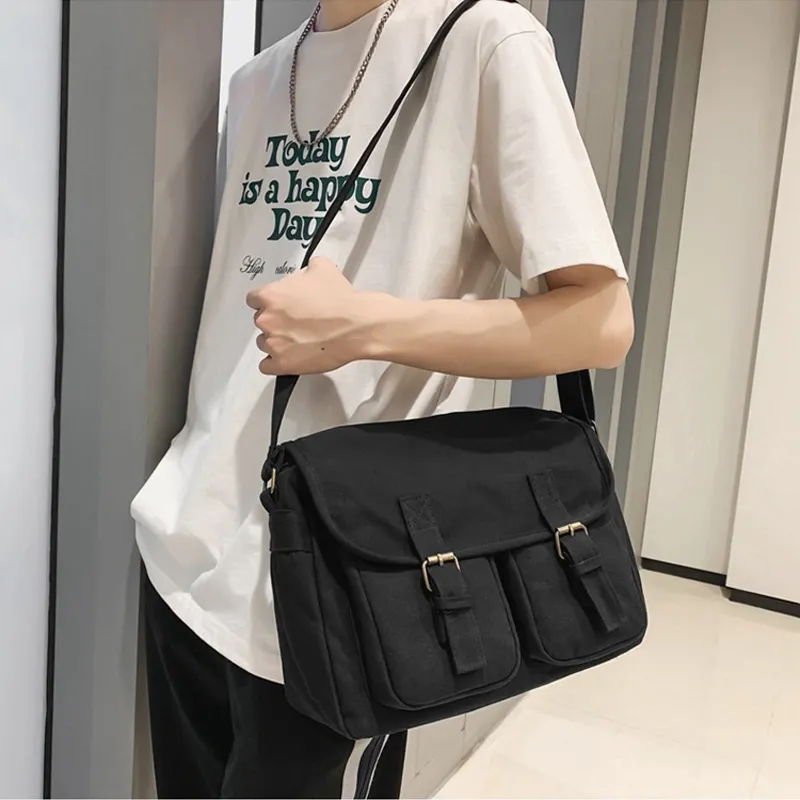 ALNI BITTON Canvas Messenger Commute Bag Canvas Shoulder Bag Crossbody Bag Regular Men's Black/Green/White/Brown-2