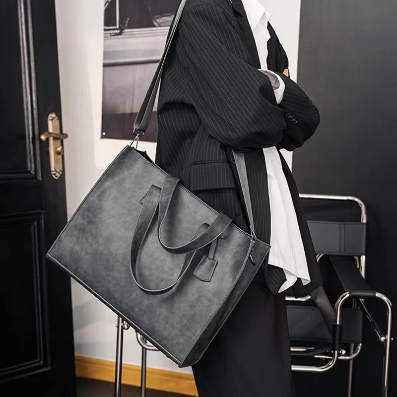 ALNI BITTON PU Handbag Shoulder Bag Crossbody Bag Regular Men's Black/Matte Gray/Textured Black/Plaid-12