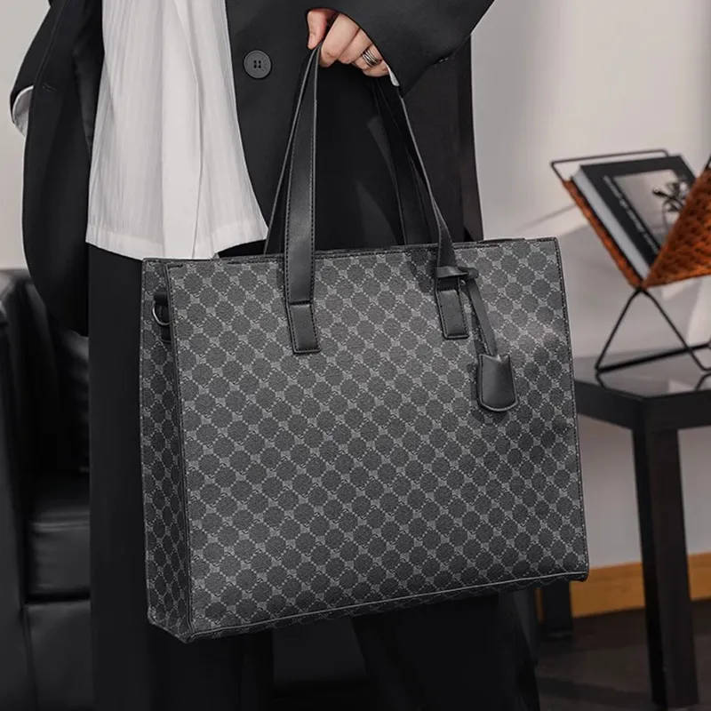 ALNI BITTON PU Handbag Shoulder Bag Crossbody Bag Regular Men's Black/Matte Gray/Textured Black/Plaid-22