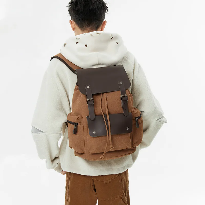 ALNI BITTON Fabric Bonded Microfiber Synthetic Leather Backpack Regular Men's Blue/Army Green/Khaki/Coffee/Black-6