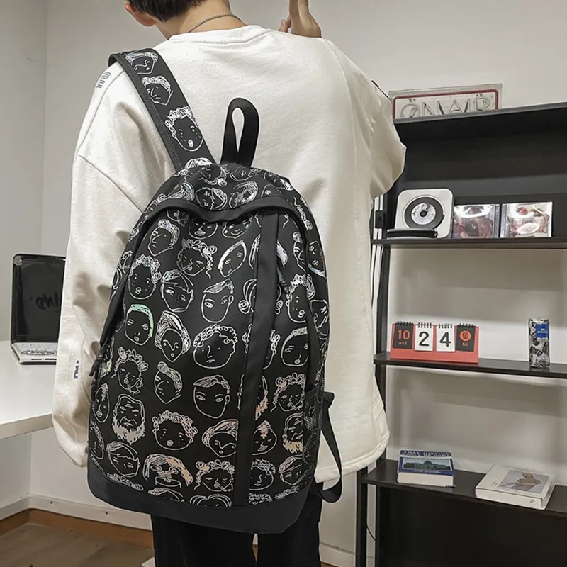 ALNI BITTON Nylon Travel Bags Backpack Regular Unisex Black/White-1