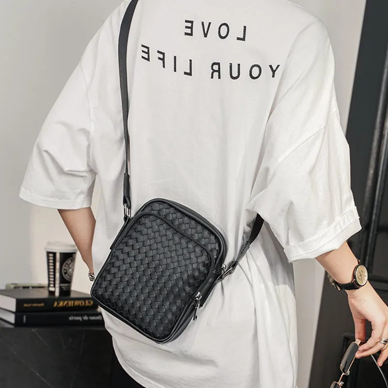 ALNI BITTON Synthetic Leather Small Square Bag Shoulder Bag Crossbody Bag Regular Men's Black/Black Woven-11