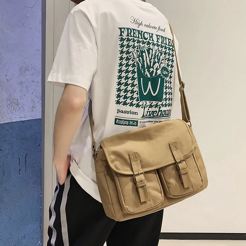 ALNI BITTON Canvas Messenger Commute Bag Canvas Shoulder Bag Crossbody Bag Regular Men's Black/Green/White/Brown-6